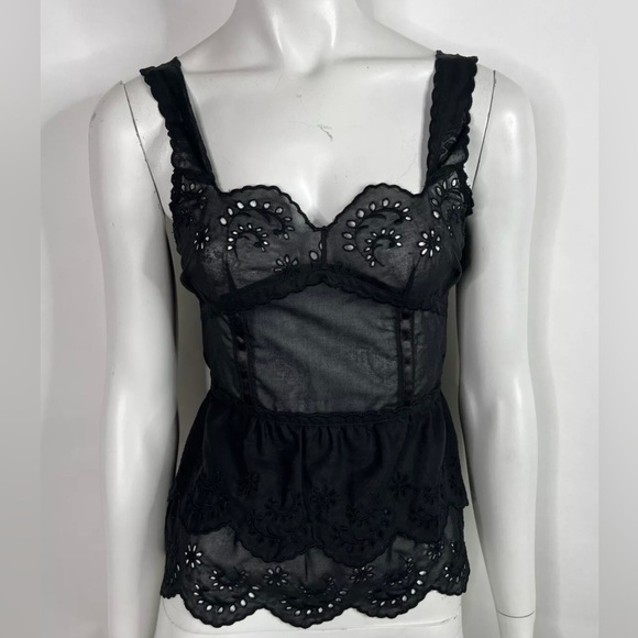 Dolce and Gabbana Black Eyelet Tank Top Blouse Cotton with buttons 36 - Picture 1 of 8
